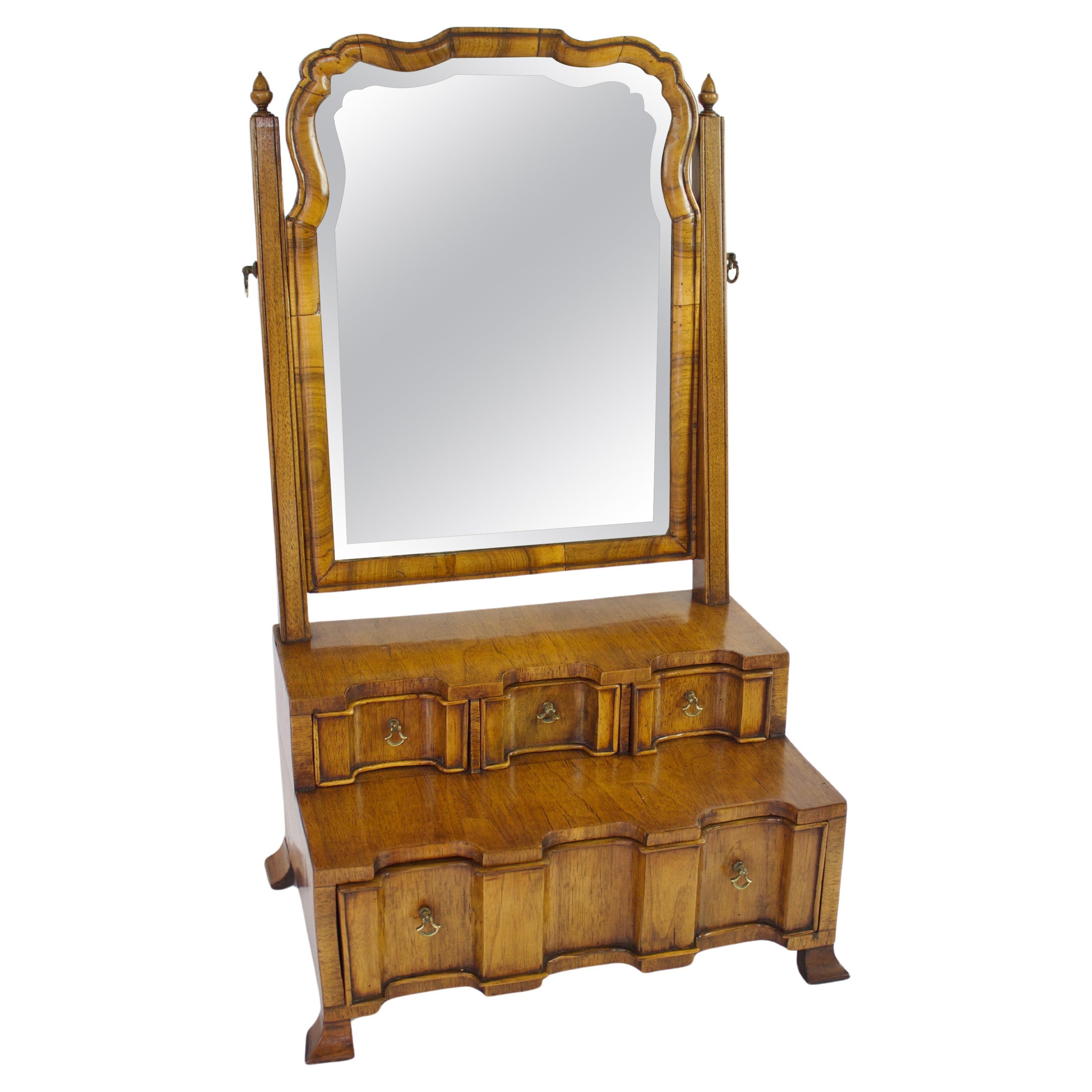 Walnut Queen Anne Revival Dressing Mirror Circa 1900 For Sale
