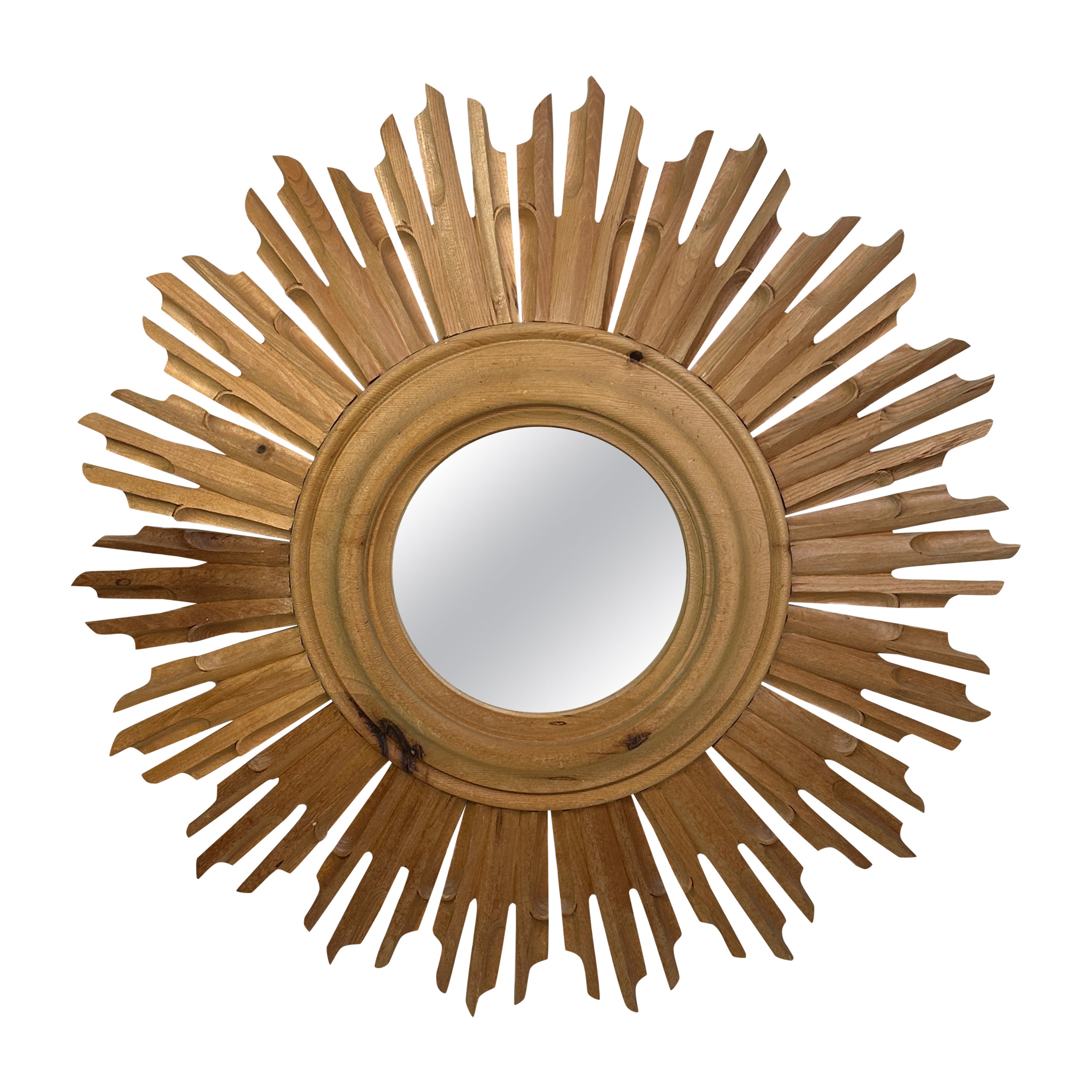 Superbe grand miroir allemand en bois à éclats de soleil, vers les années 1960. en vente