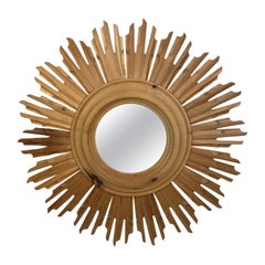 Stunning Large German Starburst Sunburst Wood Mirror, circa 1960s
