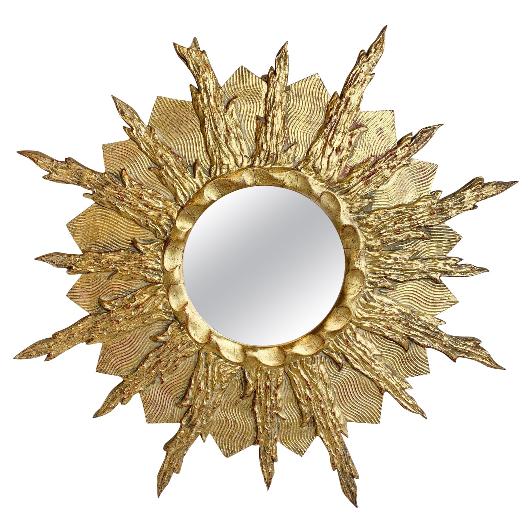 Gold Sunburst Mirror, France, 1960's For Sale