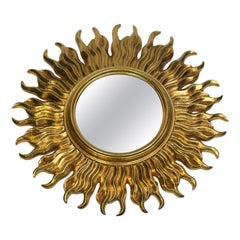Superbe miroir allemand en forme d'étoile et de soleil avec plaque dorée, vers les années 1960