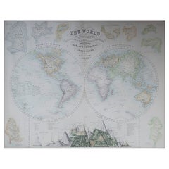 Large Original Antique Map of The World, Fullarton, C.1870