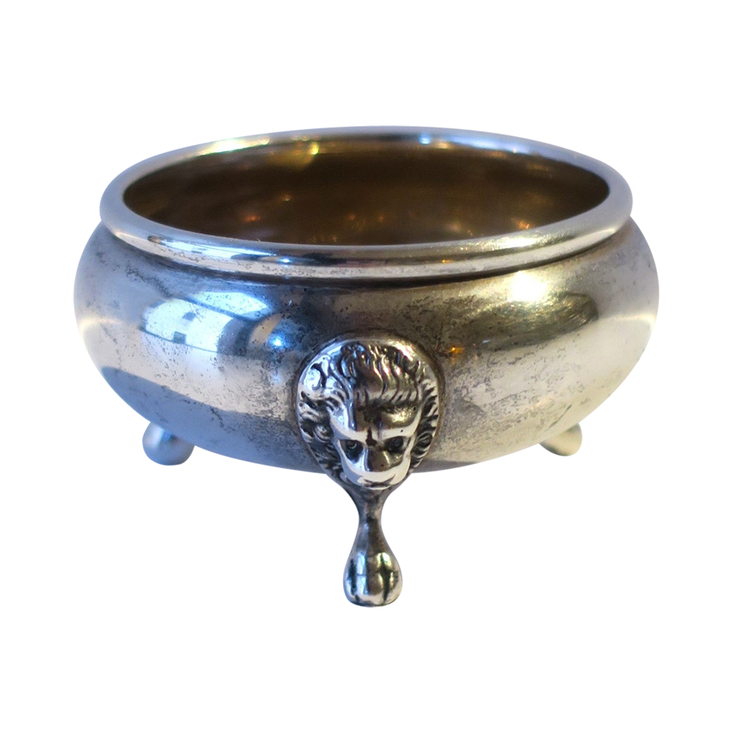 Sterling Silver Salt Cellar Lion Head and Paw Feet  For Sale
