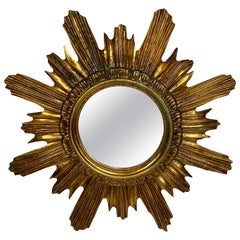 Stunning Sunburst Starburst Mirror Wood Stucco, Italy, circa 1950s