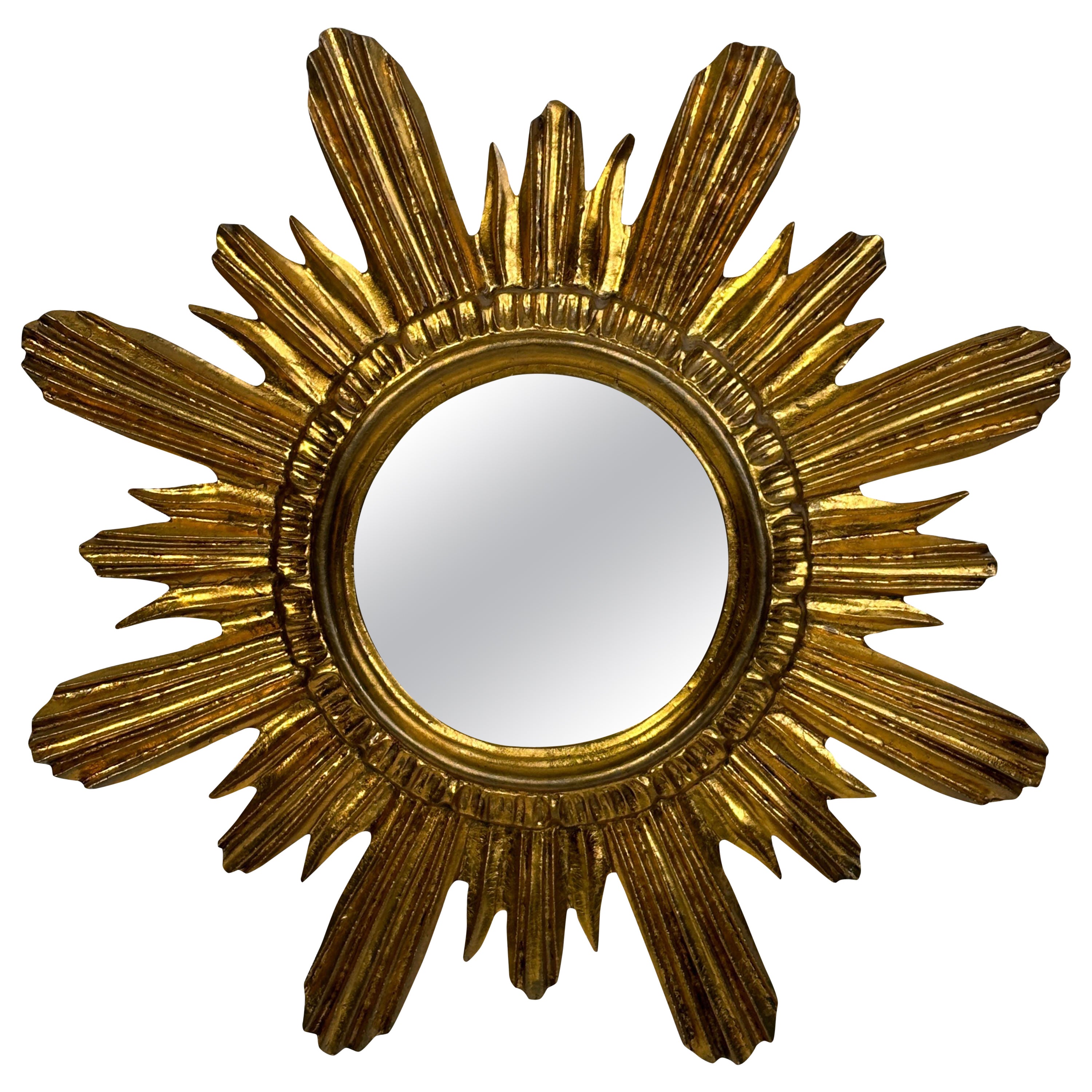 Magnifique miroir en forme d'étoile Sunburst Wood Stucco, Italie, vers 1950 en vente