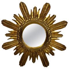 Antique Beautiful Sunburst Starburst Mirror Wood Stucco, Italy, circa 1950s