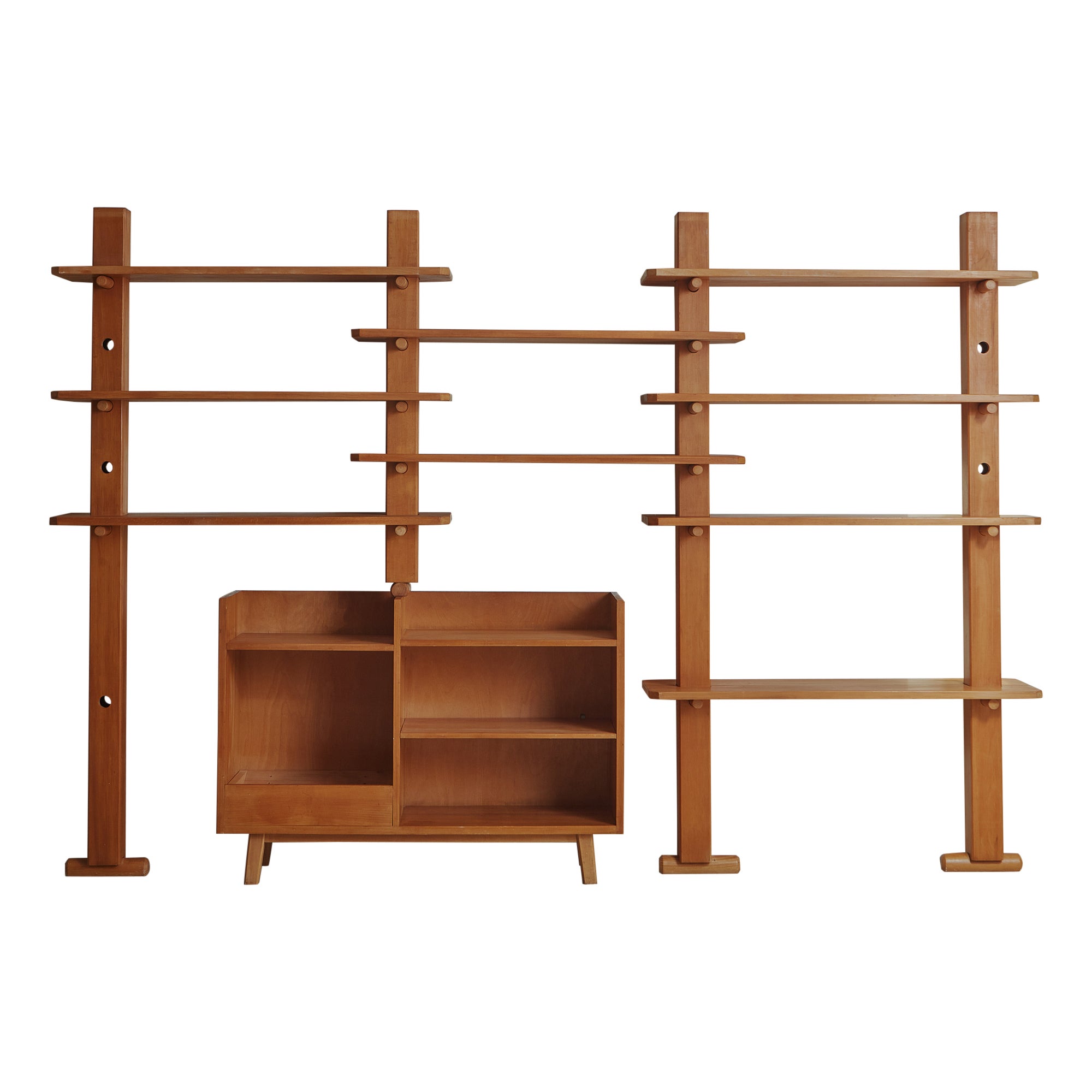 Mid Century Modular Etagere in Sycamore Wood For Sale