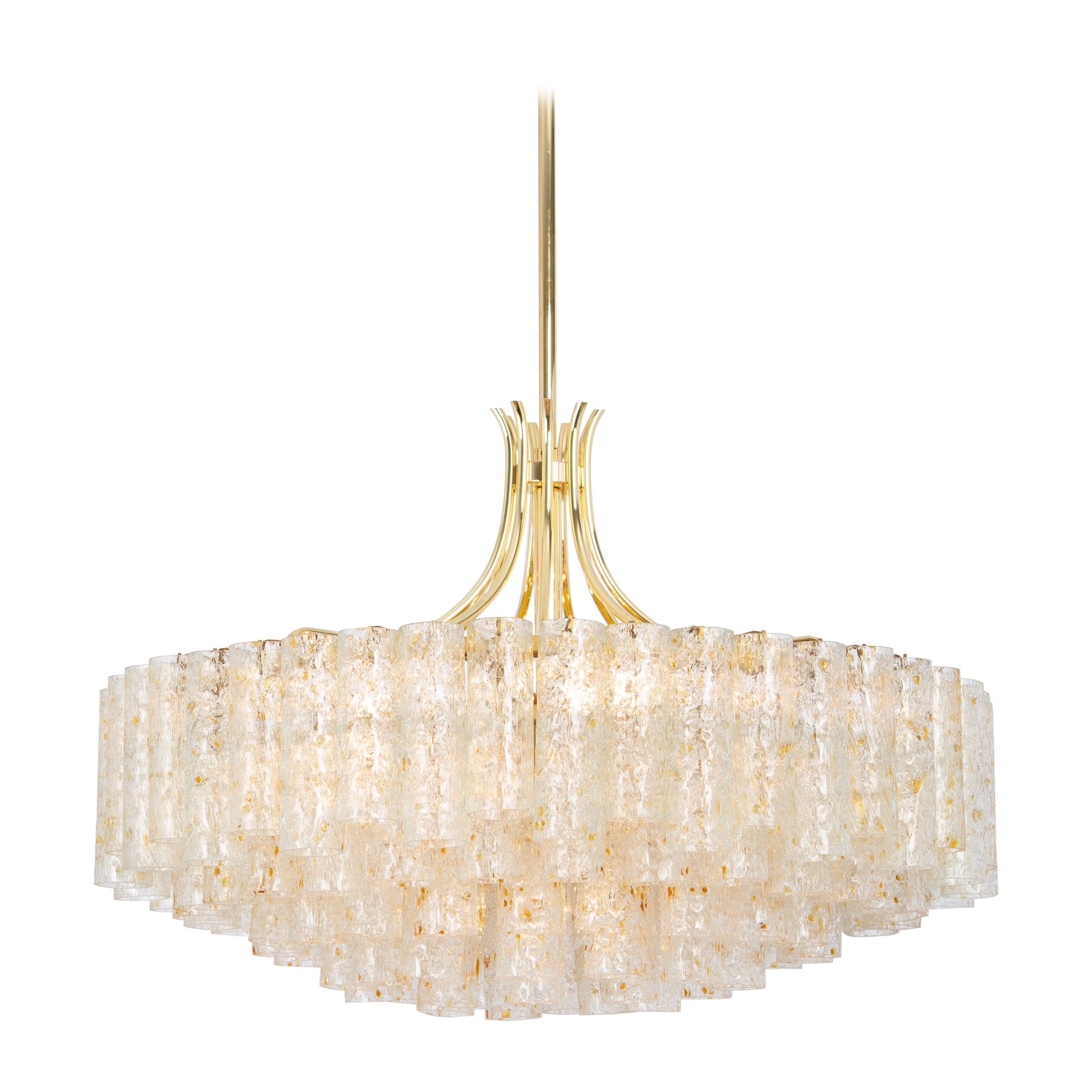 Stunning Large Doria Ice Glass Tubes Chandelier, Germany, 1960s