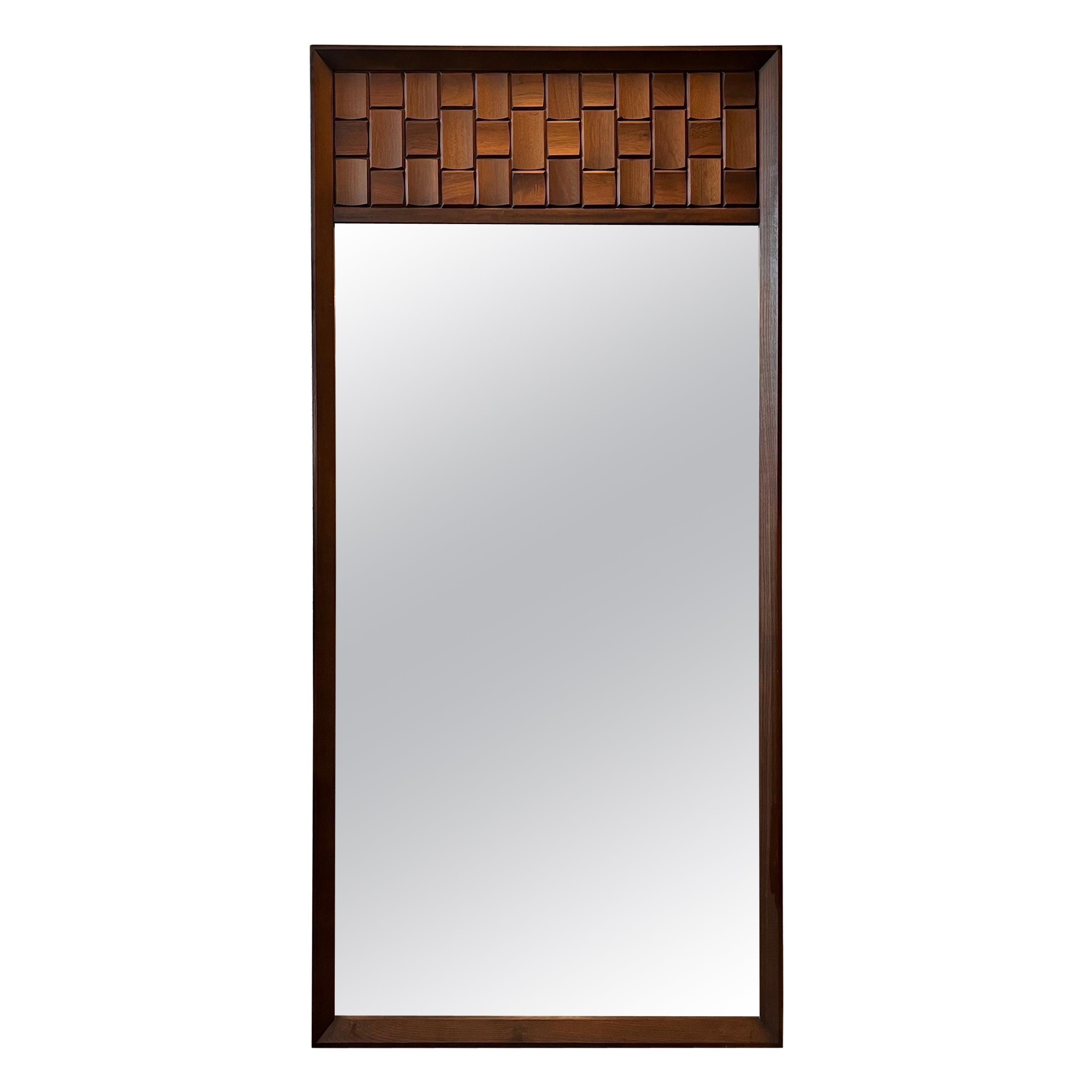 Vintage Tabago Furniture Walnut Brutalist Style Wall Mirror