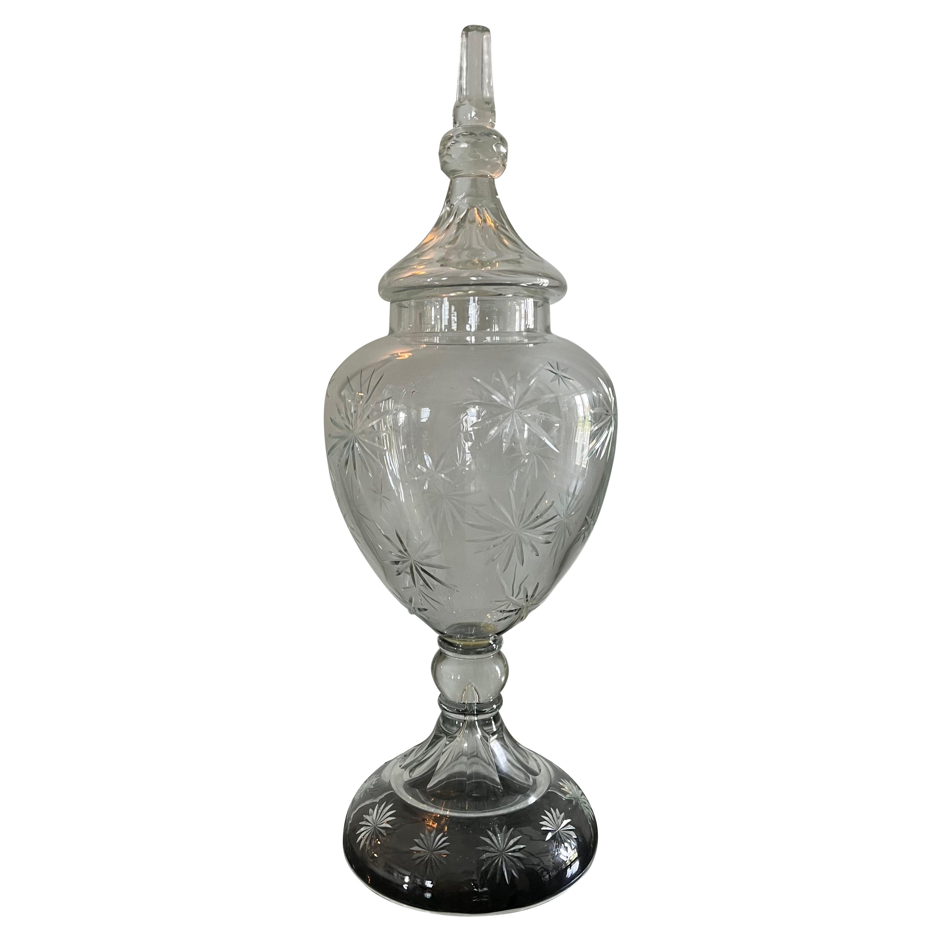 Vintage Cut Glass or Crystal Lidded Urn For Sale