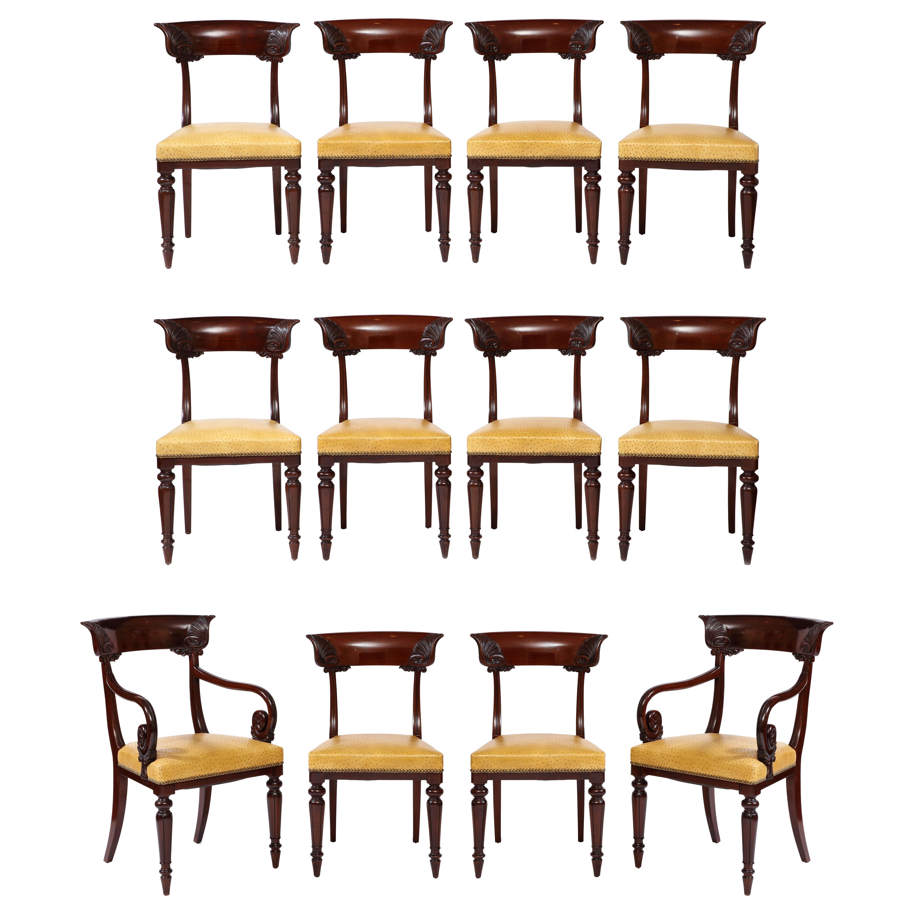 Set of Twelve William IV Mahogany Leather Dining Chairs For Sale at 1stDibs