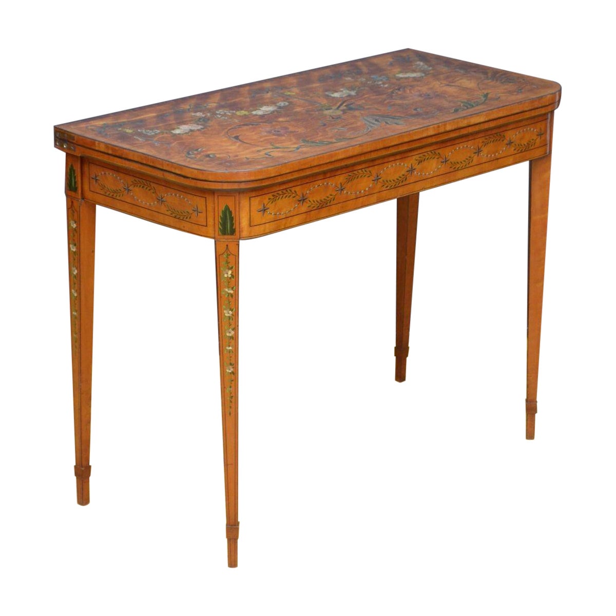 Sheraton Perion Painted Card Table in Satinwood For Sale