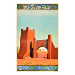 Affiche de voyage originale du Maroc Chemins De Fer Du Maroc Guiraud Riviere
