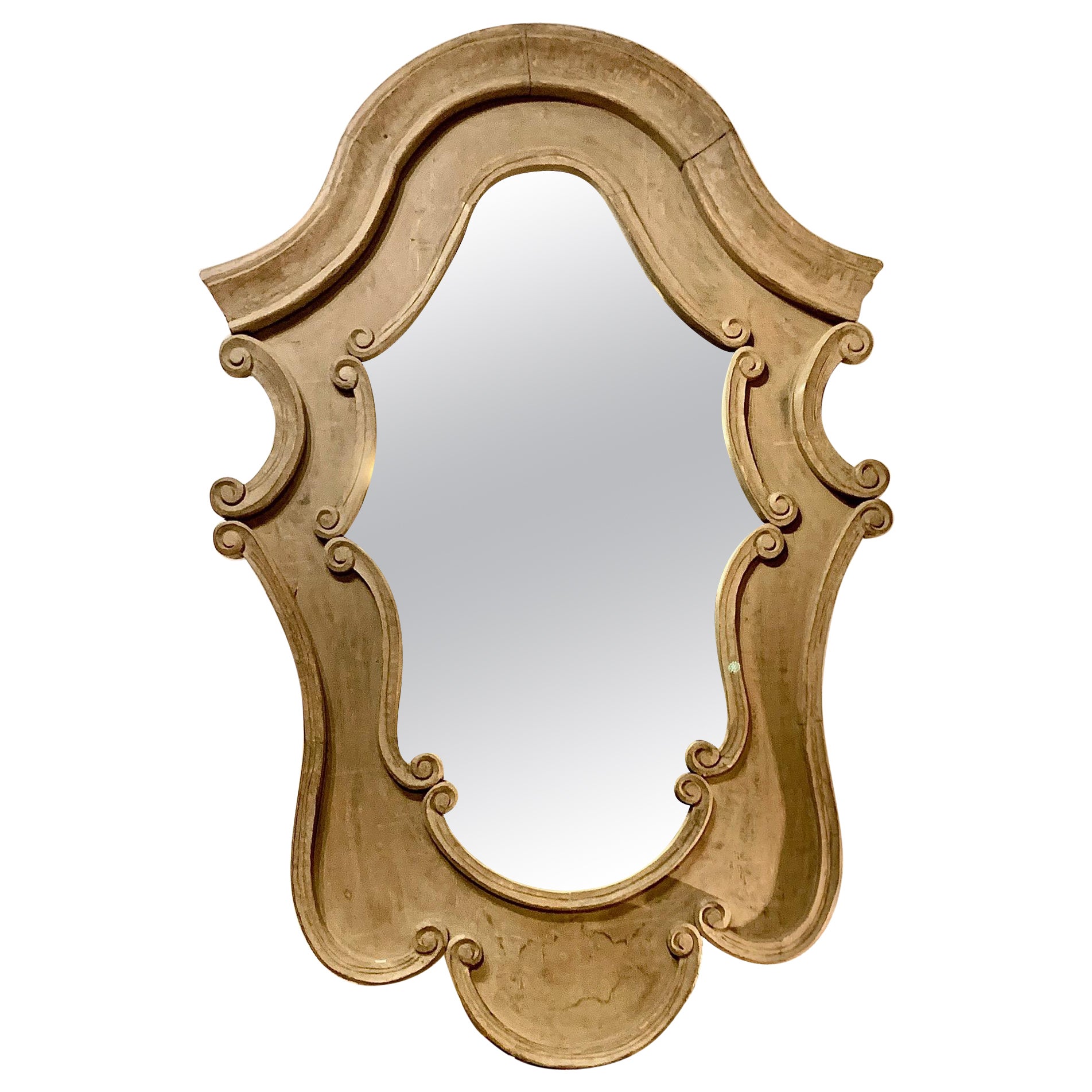 20ème siècle  Mid Century Large Hand Painted Carved Wood Mirror (Miroir en bois sculpté peint à la main) en vente