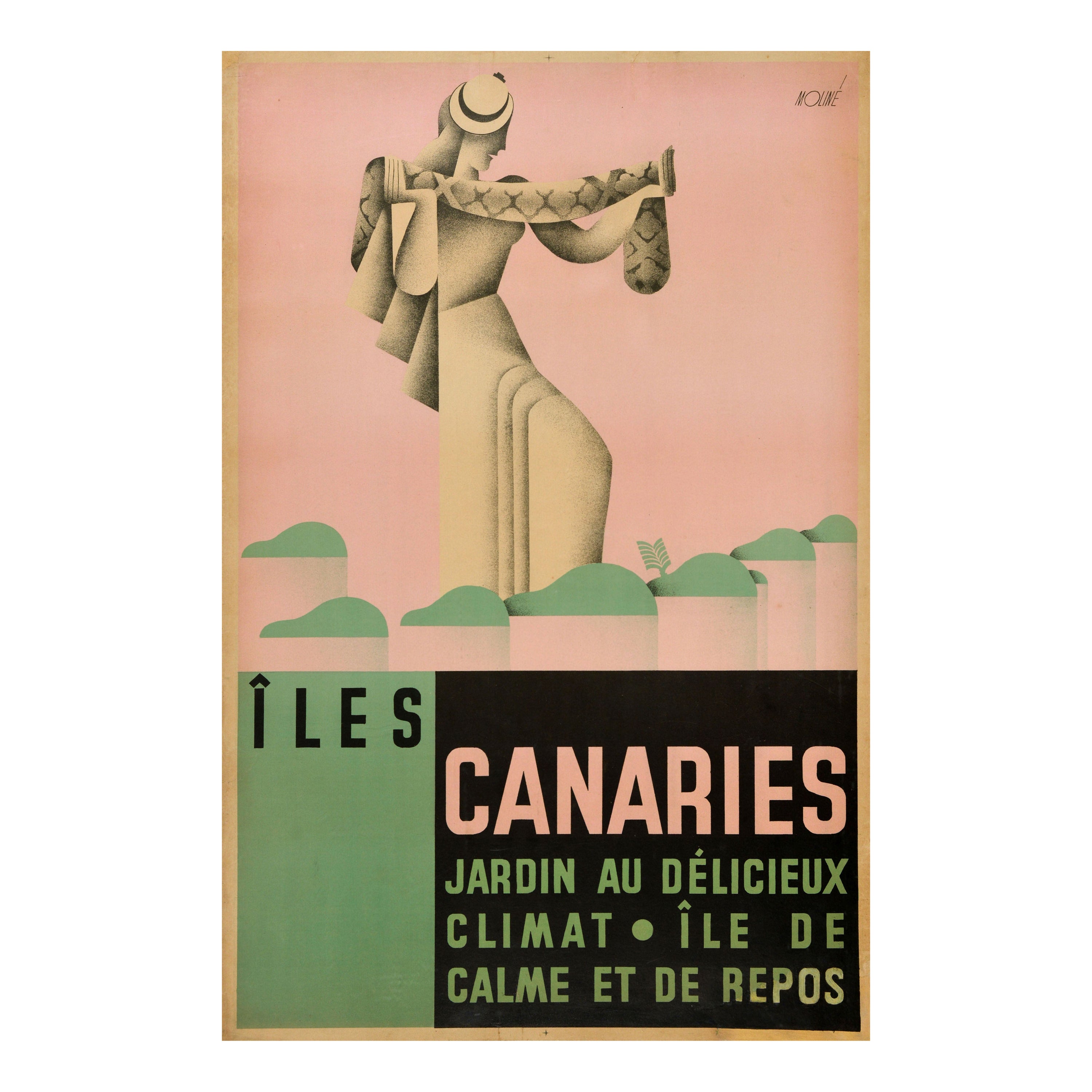 Original Vintage Travel Poster Canary Islands Iles Canaries Canarias Spain Art For Sale