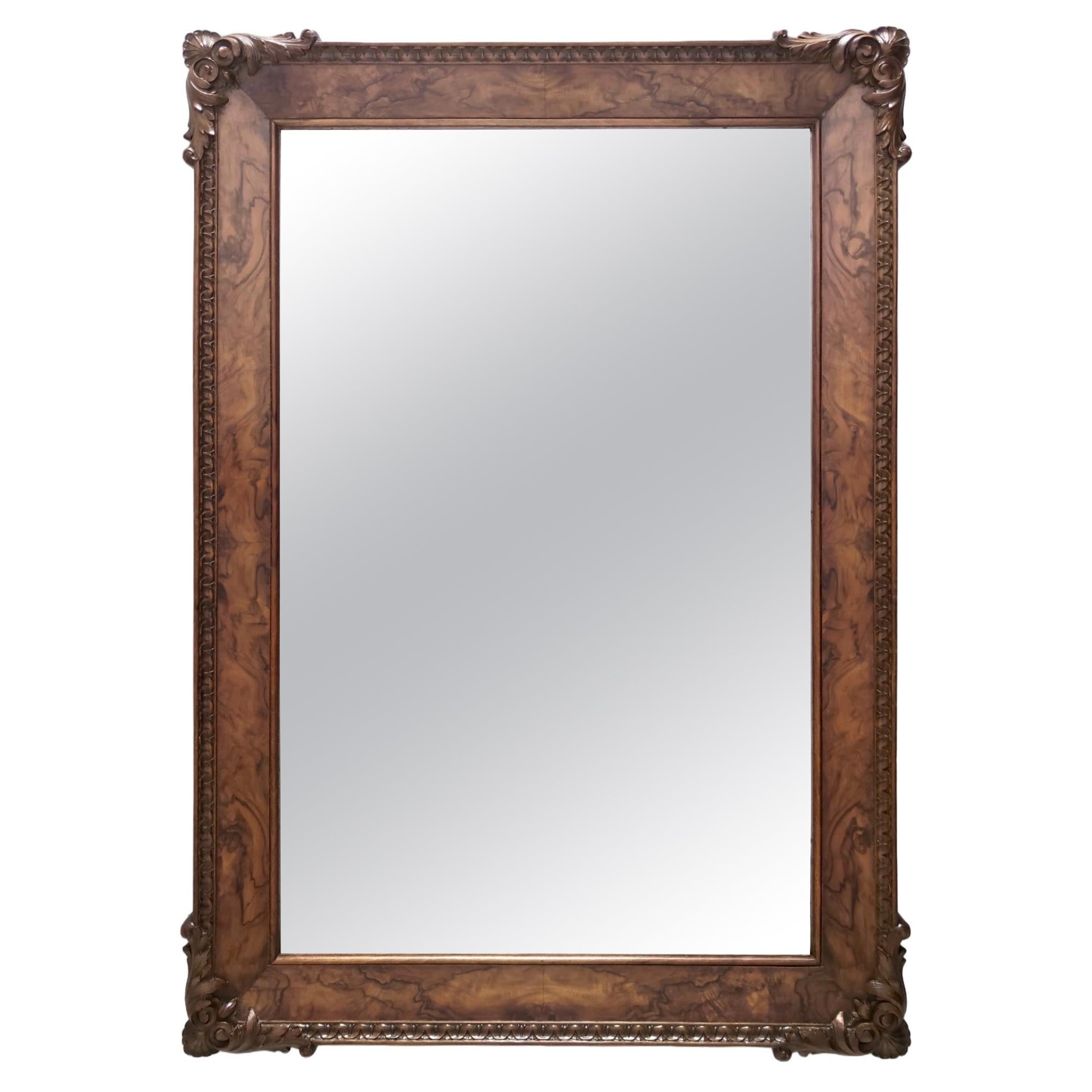Vintage High-quality Wall Mirror with Beech and Walnut Frame, Italy