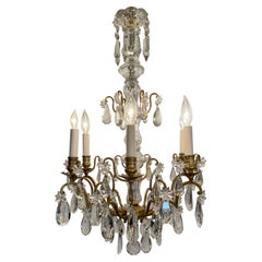 Antique French Gold Bronze and Baccarat Crystal Chandelier, Circa 1890's.