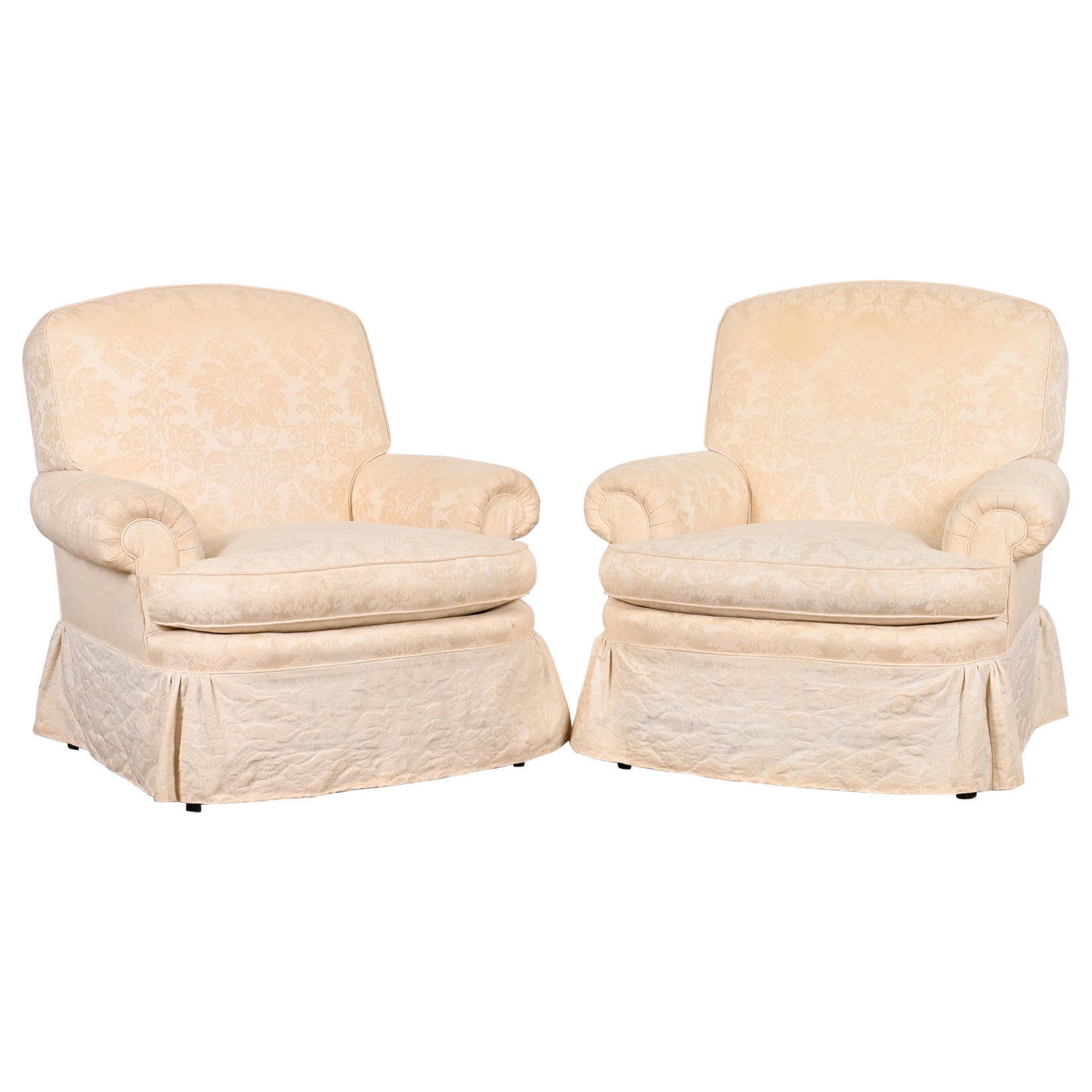 Baker Furniture Damask Upholstered Lounge Chairs, One Chair