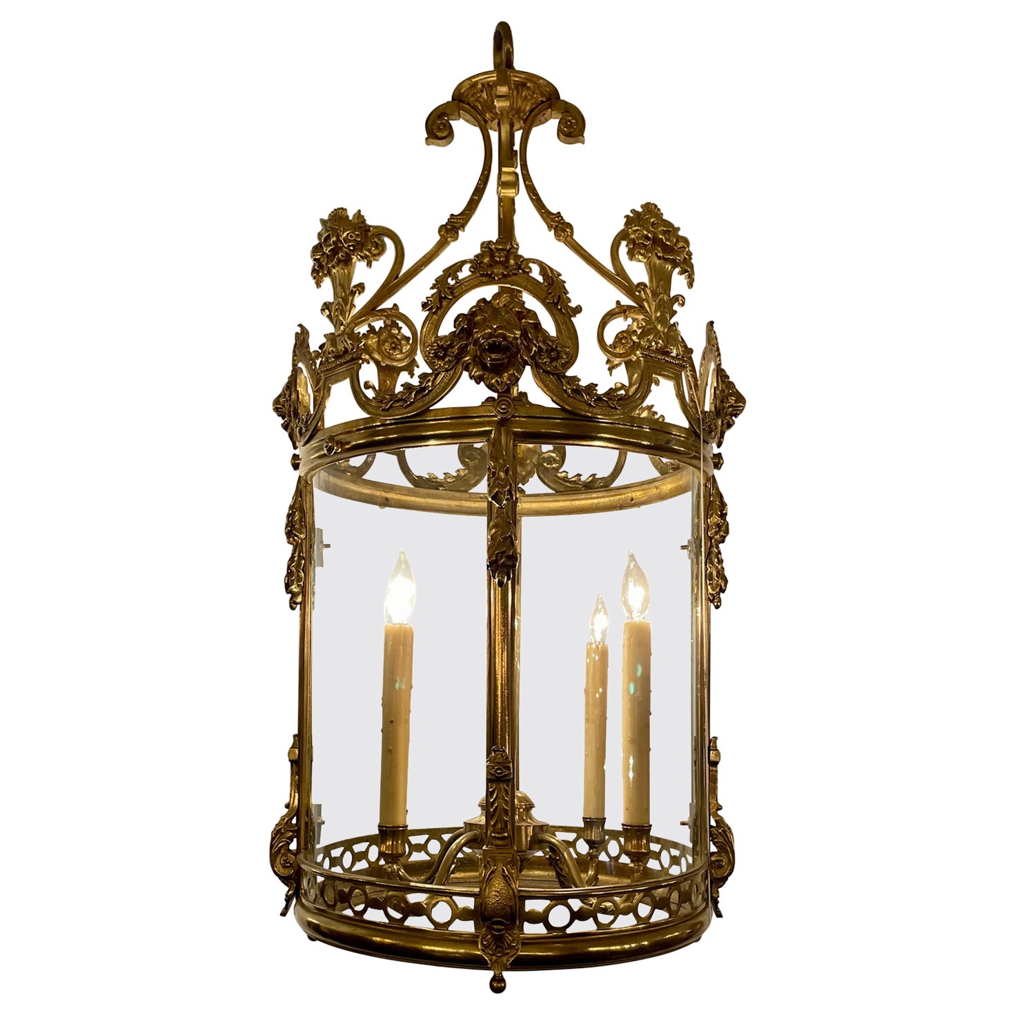 Antique English Regency Era Gold Bronze 4-Light Chateau Lantern, Circa 1820's. For Sale