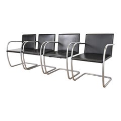 Mies Van Der Rohe for Knoll Black Leather and Chrome Brno Chairs, Set of Four