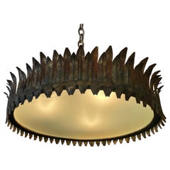 1950s Spanish Gilt Metal Pendant Light 