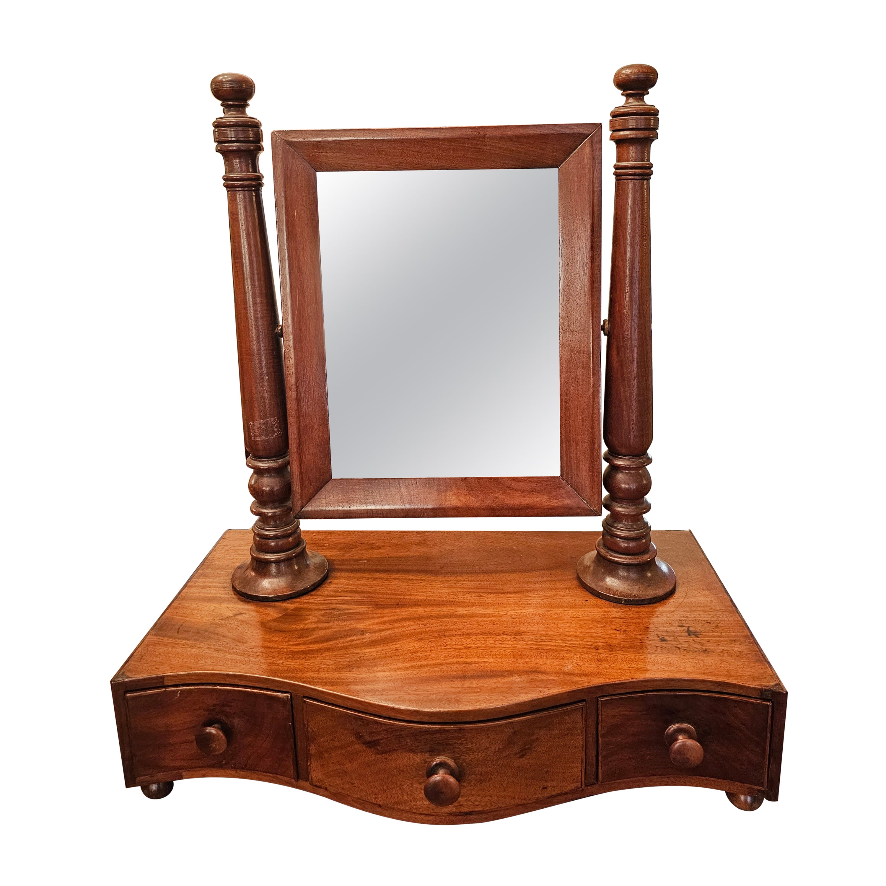 19e miroir de rasage ou miroir de coffre en acajou de l'époque victorienne