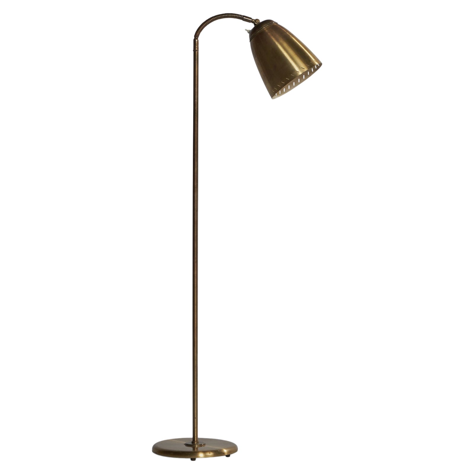 Swedish Designer, Floor Lamp, Brass, Sweden, 1940s