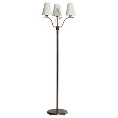 Créateur suédois, lampadaire, laiton, tissu, Suède, années 1930