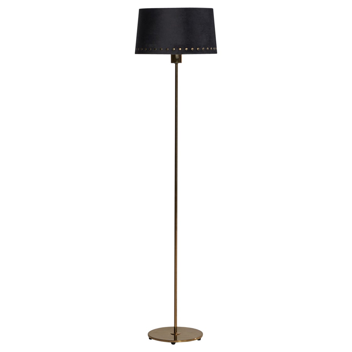 Swedish Designer, Floor Lamp, Brass, Fabric, Sweden, 1950s For Sale