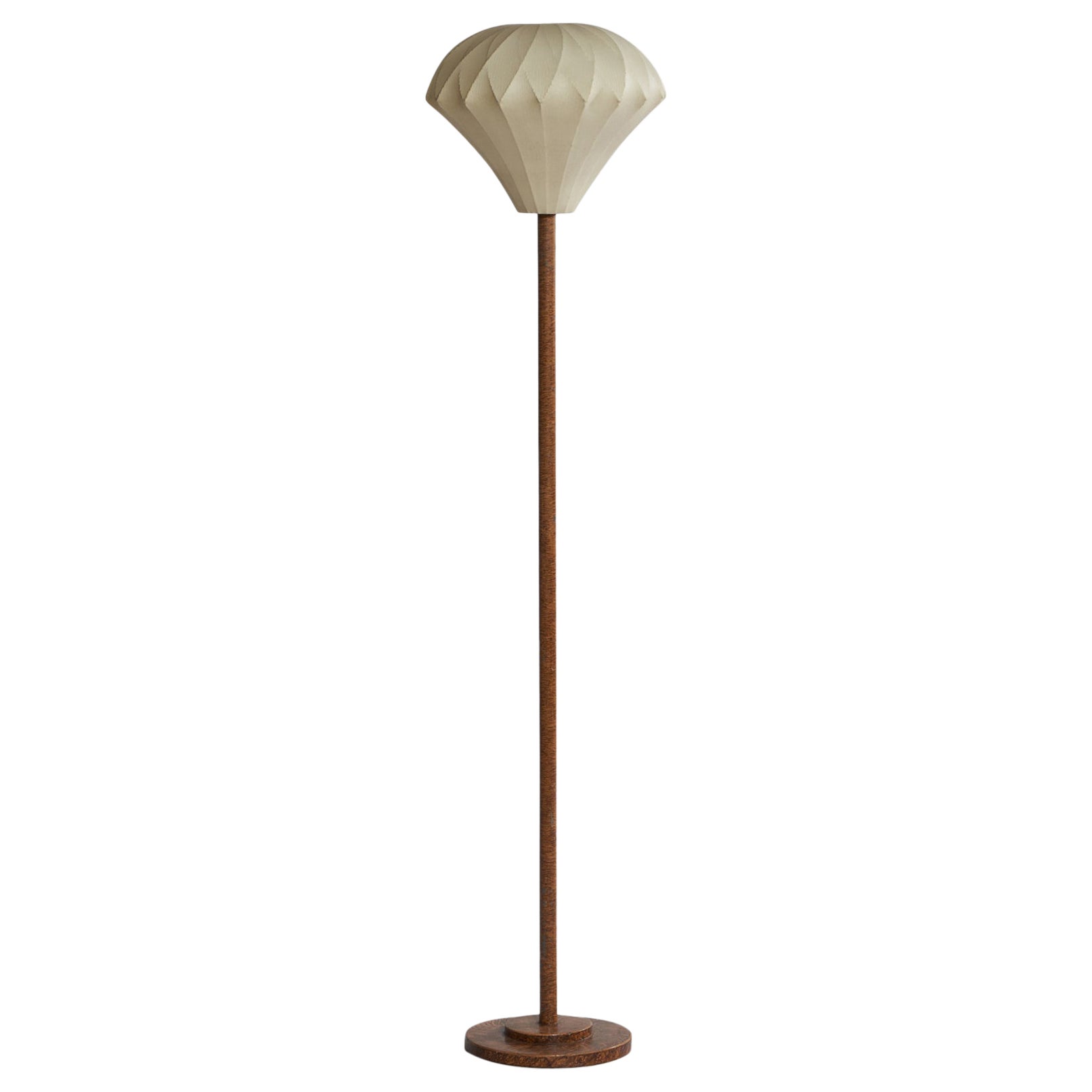 Swedish Designer, Floor Lamp, Iron, Fabric, Sweden, 1930s For Sale