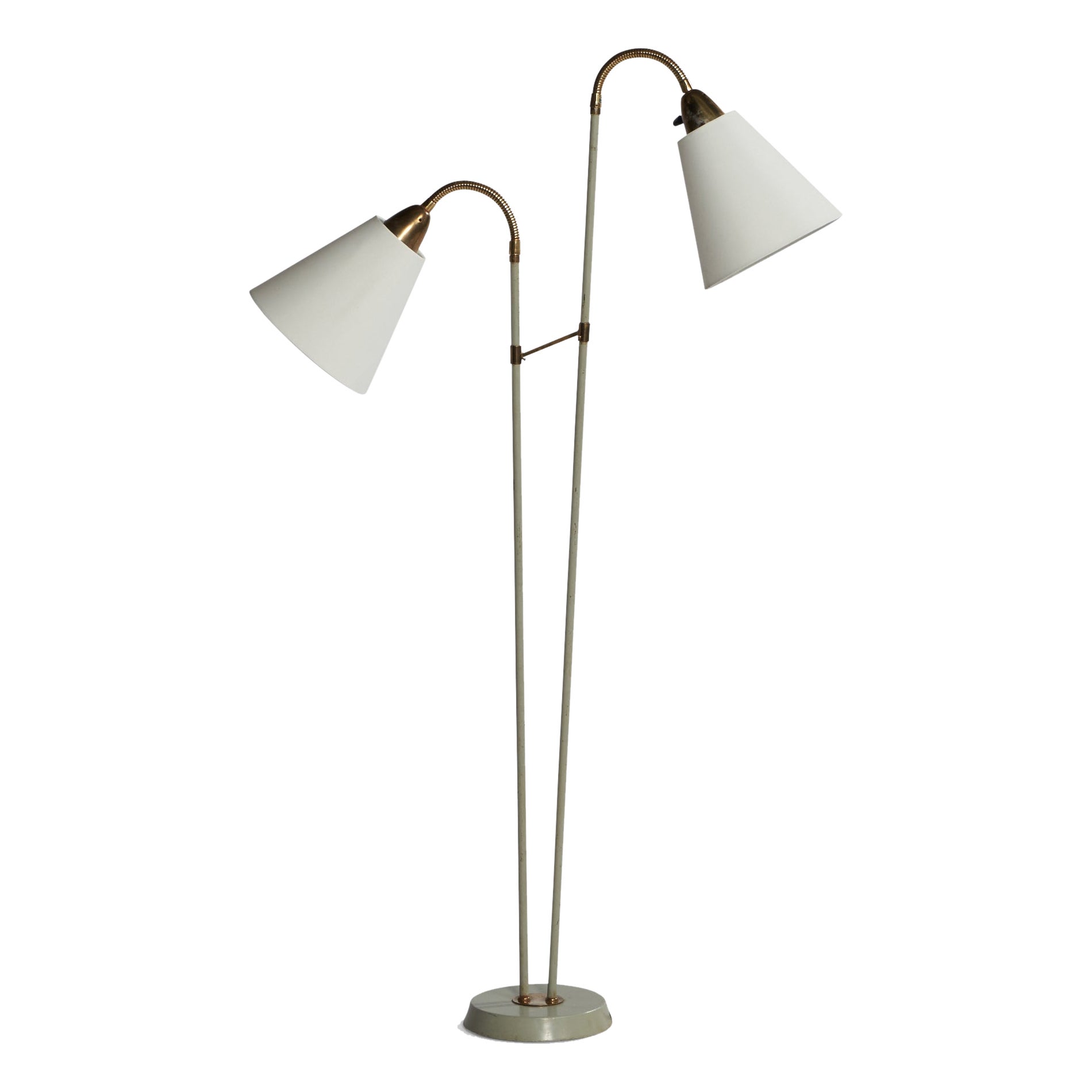 Swedish Designer, Floor Lamp, Brass, Metal, Fabric, Sweden, 1940s For Sale