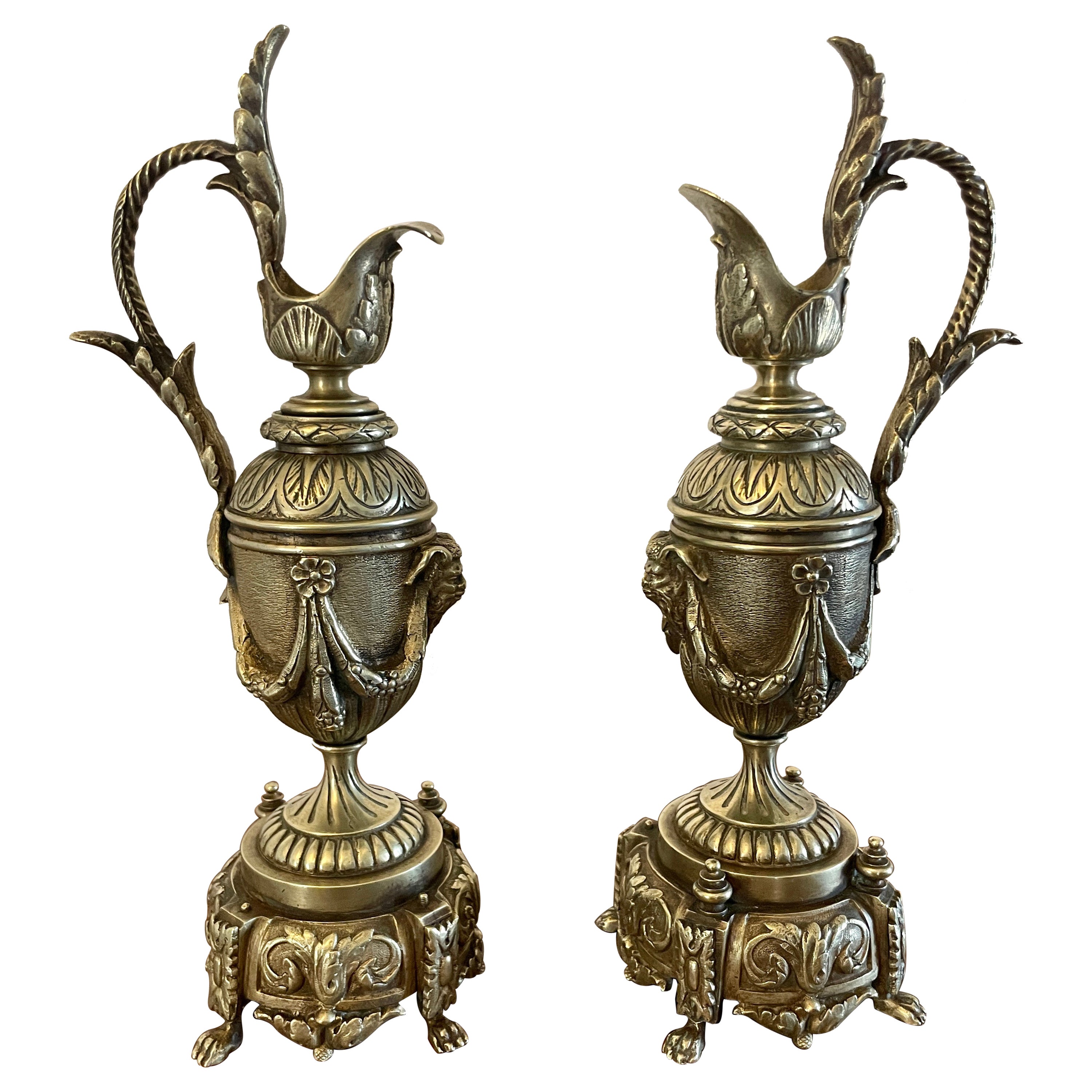 Pair of Antique Victorian Quality Ornate Brass Ewers 