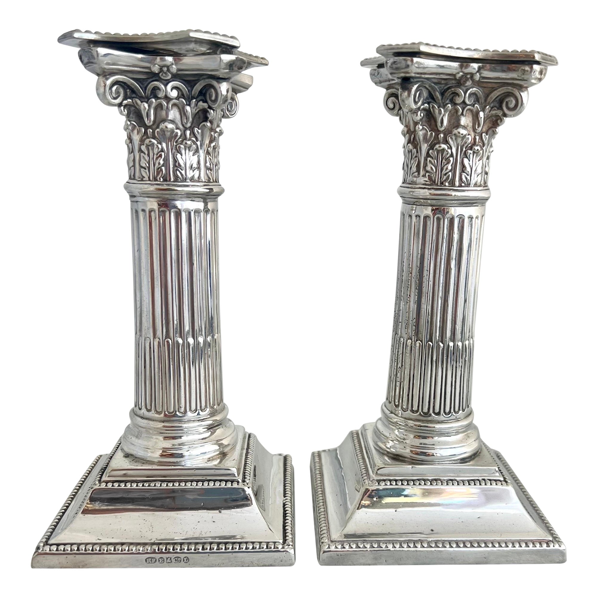 Pair of English Sheffield Silver Candlesticks For Sale