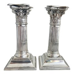 Vintage Pair of English Sheffield Silver Candlesticks