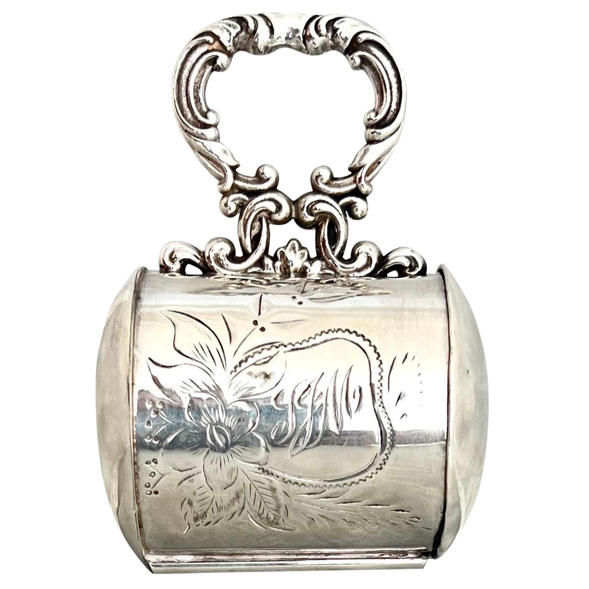 Einziehbarer Rasiermesserriemen im viktorianischen Stil, umhüllt von Silber  im Angebot