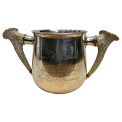 Sterling Silver Loving Cup / Trophy With Pair Of Horn Handles