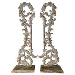 Pair of 19th C. Painted Italian Carvings on Bases