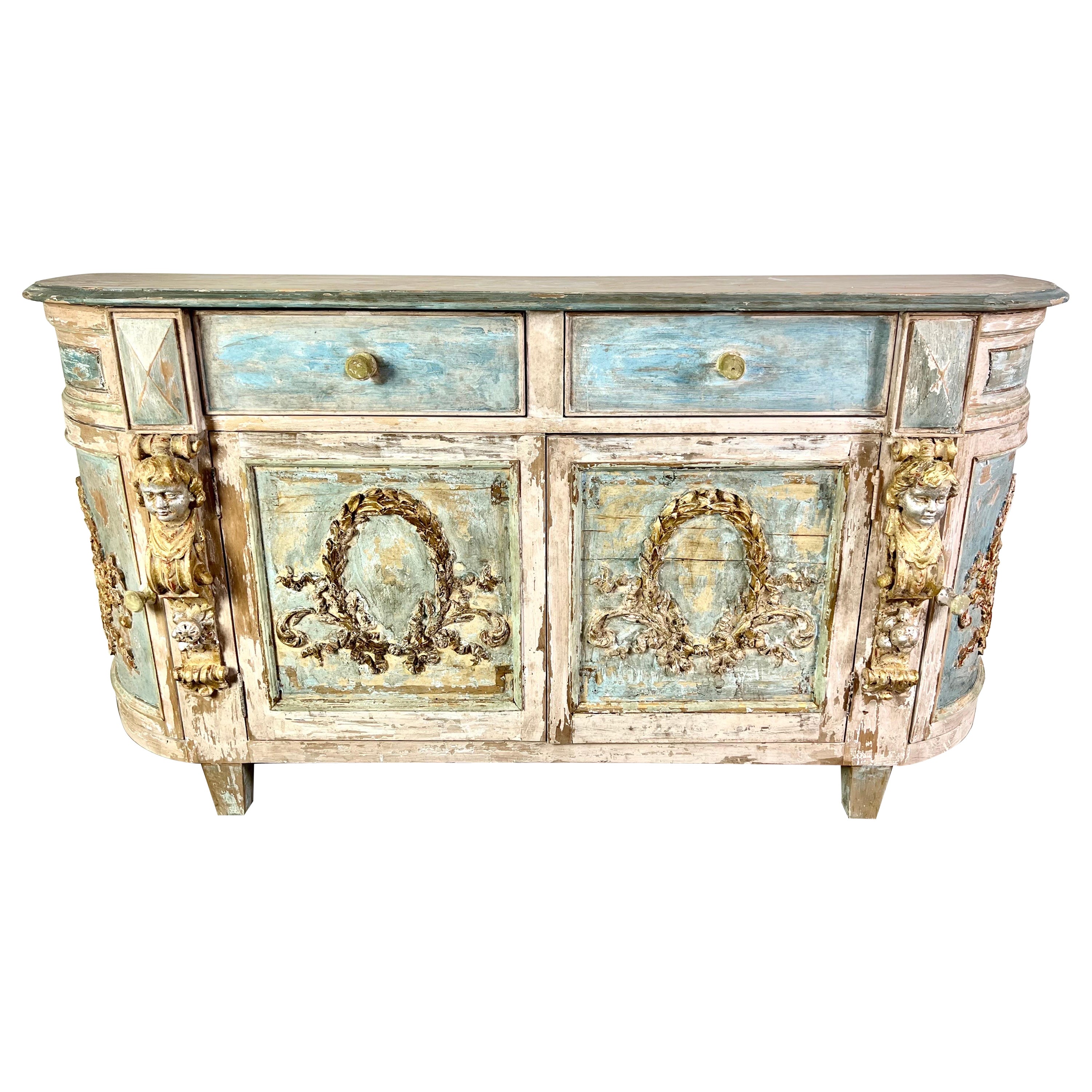  Italian Neoclassical style Painted & Parcel Gilt Credenza