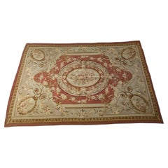 Tapis Aubusson en laine orange ocre à fleurs