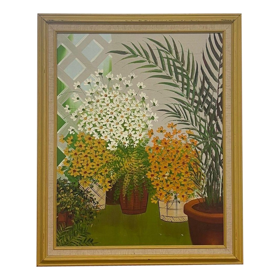 Peinture florale vintage encadrée de style moderne du milieu du siècle dernier