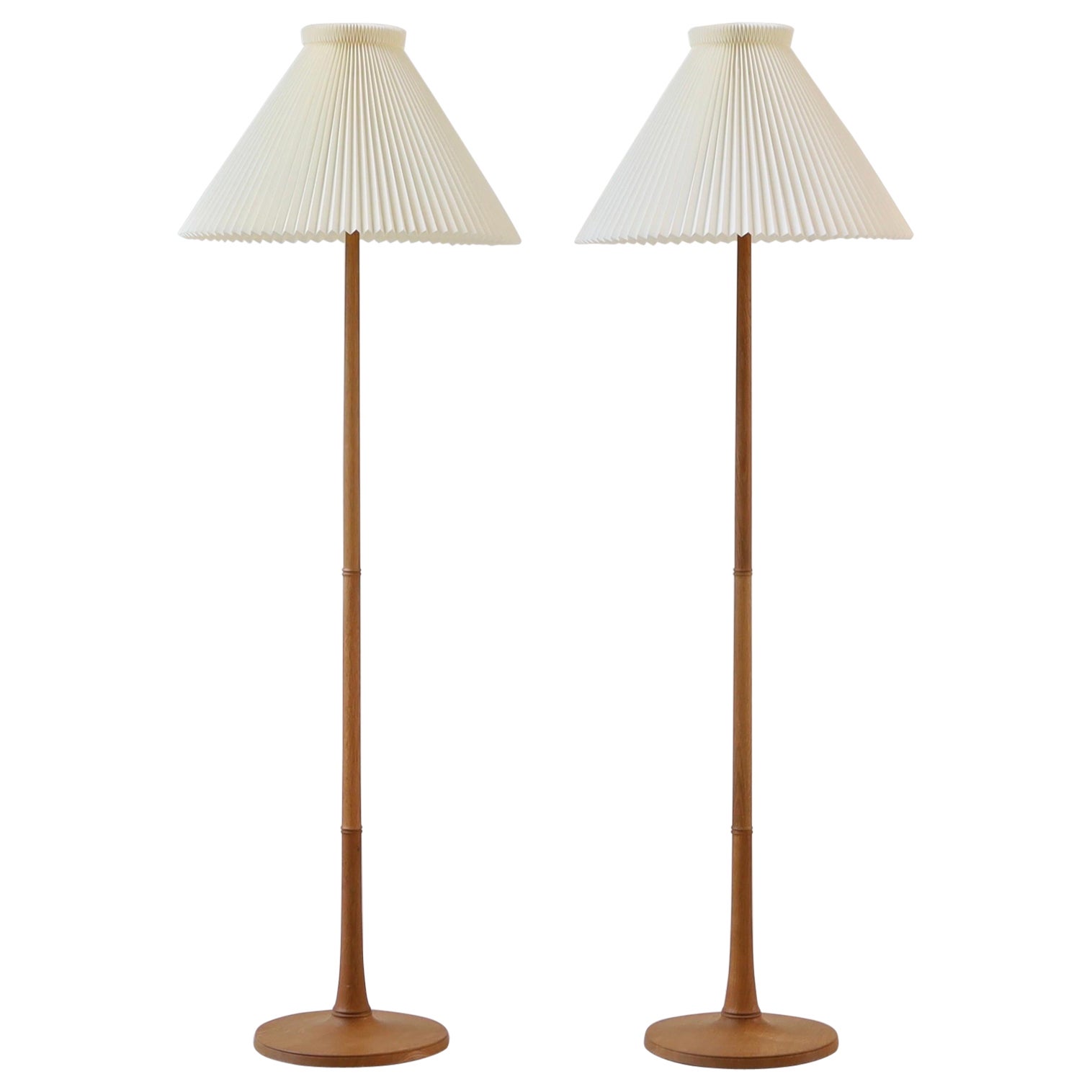 Set of Danish Modern Le Klint oak wood floor lamps, 1950s, Denmark For Sale