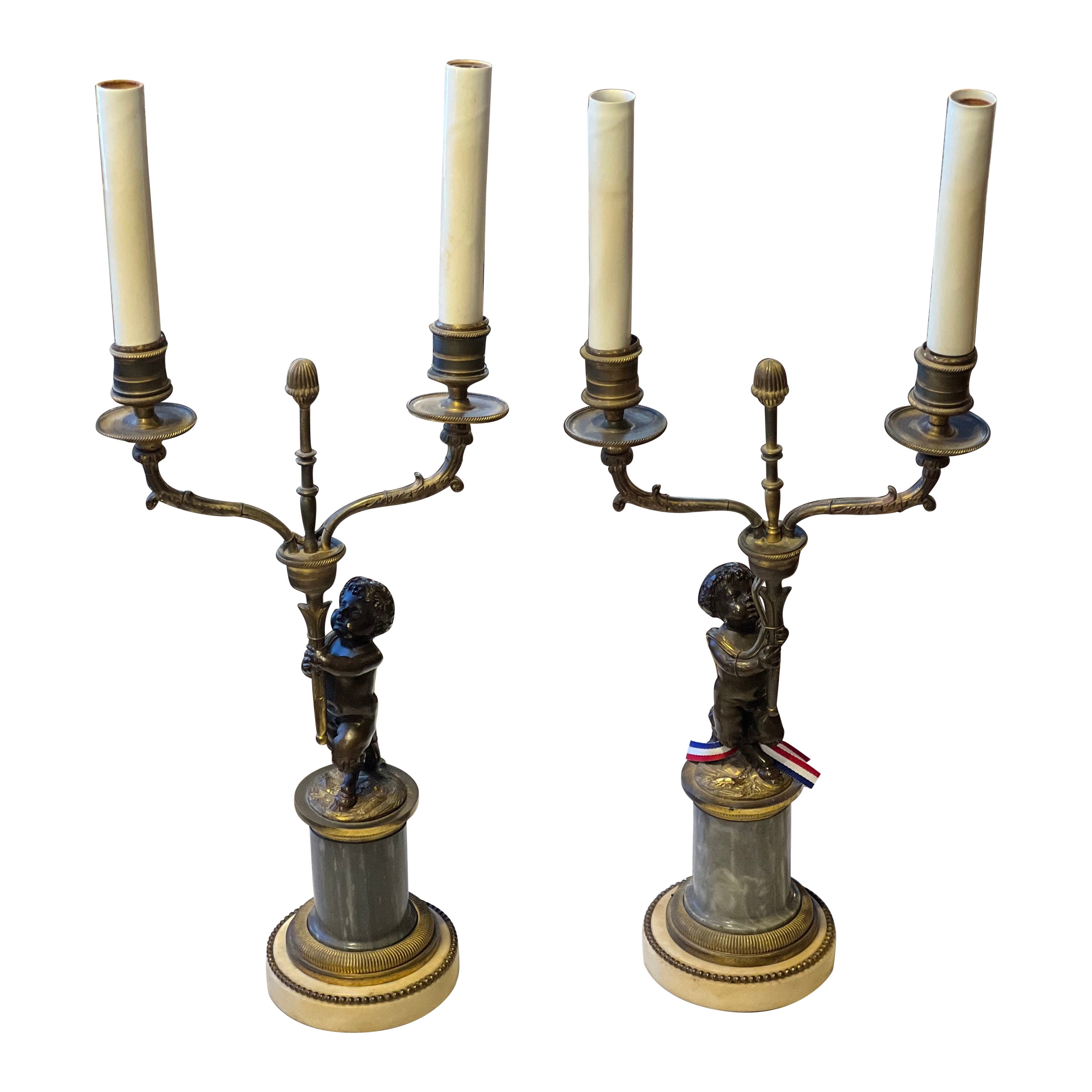 19th Century French Cherub Candelabra to Lamp For Sale