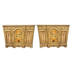 Pair of Tuscan Painted & Marble Top Credenzas by Susan Kaiser for Hickory Chair