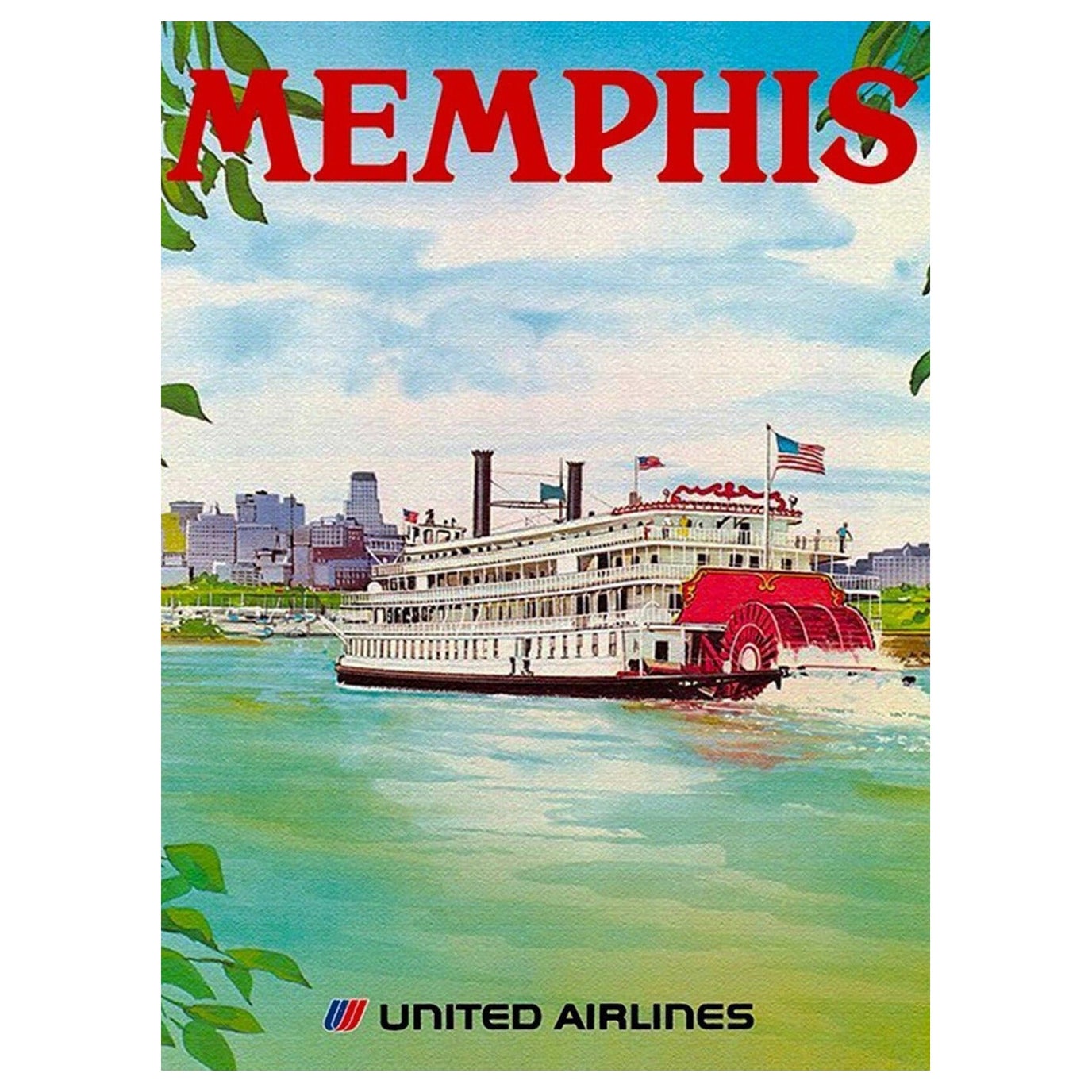 Affiche vintage originale de United Airlines - Memphis, 1973 en vente
