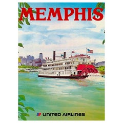 Affiche vintage originale de United Airlines - Memphis, 1973