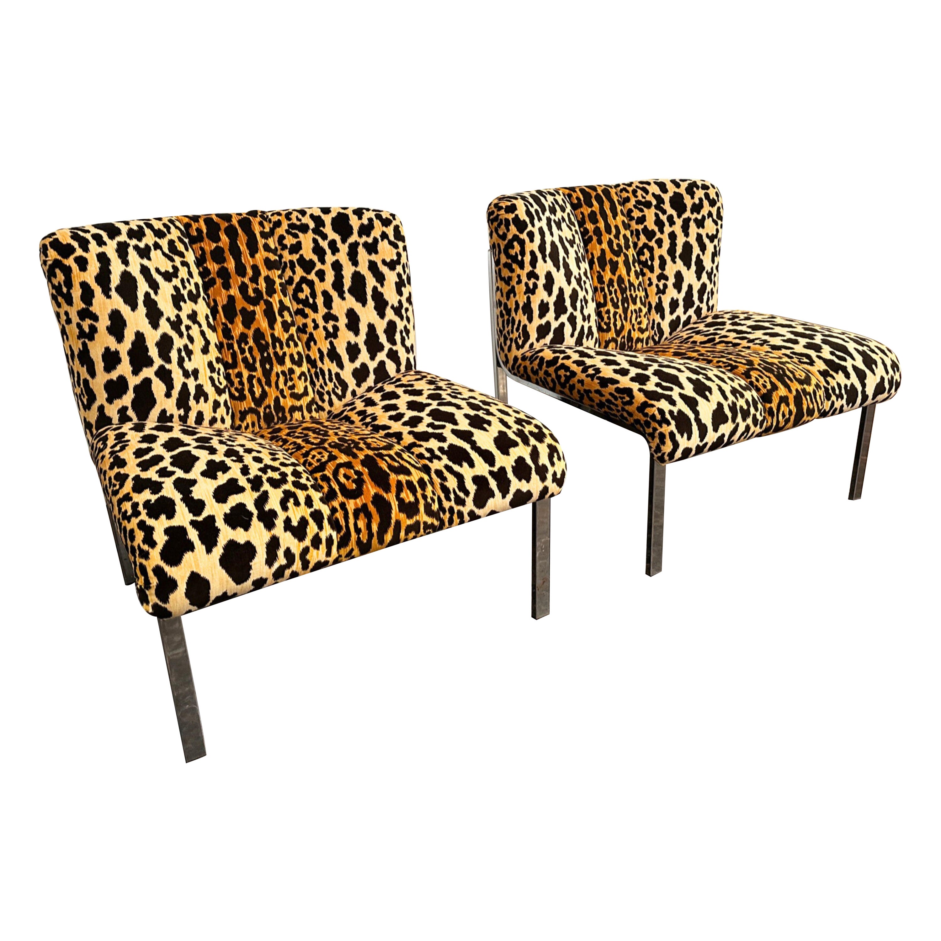 Mid Century Chrome and Upholstered Chairs, a pair For Sale