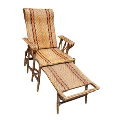 Vintage Restored Rattan Wicker French Art Deco Adjustable Chaise Lounge