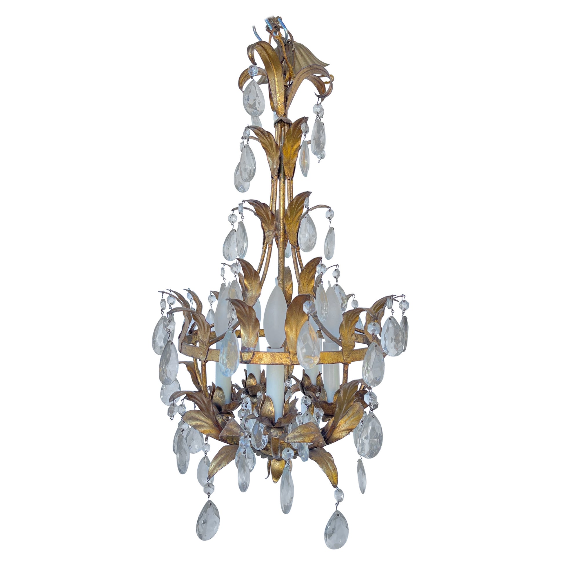 Italian Gilt Tole and Crystal Chandelier For Sale