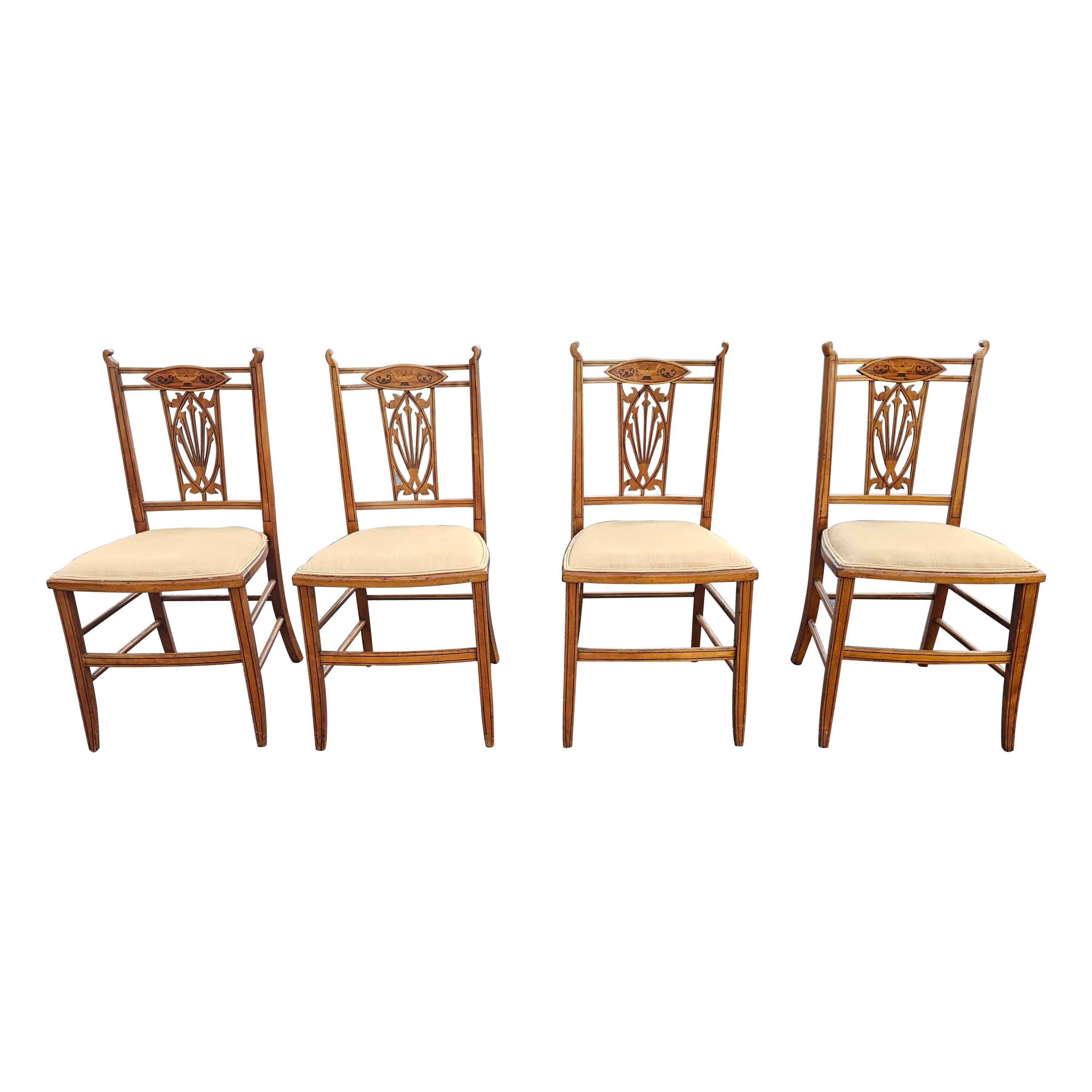 Set of Four Edwardian Satinwood Inlaid Side Chairs