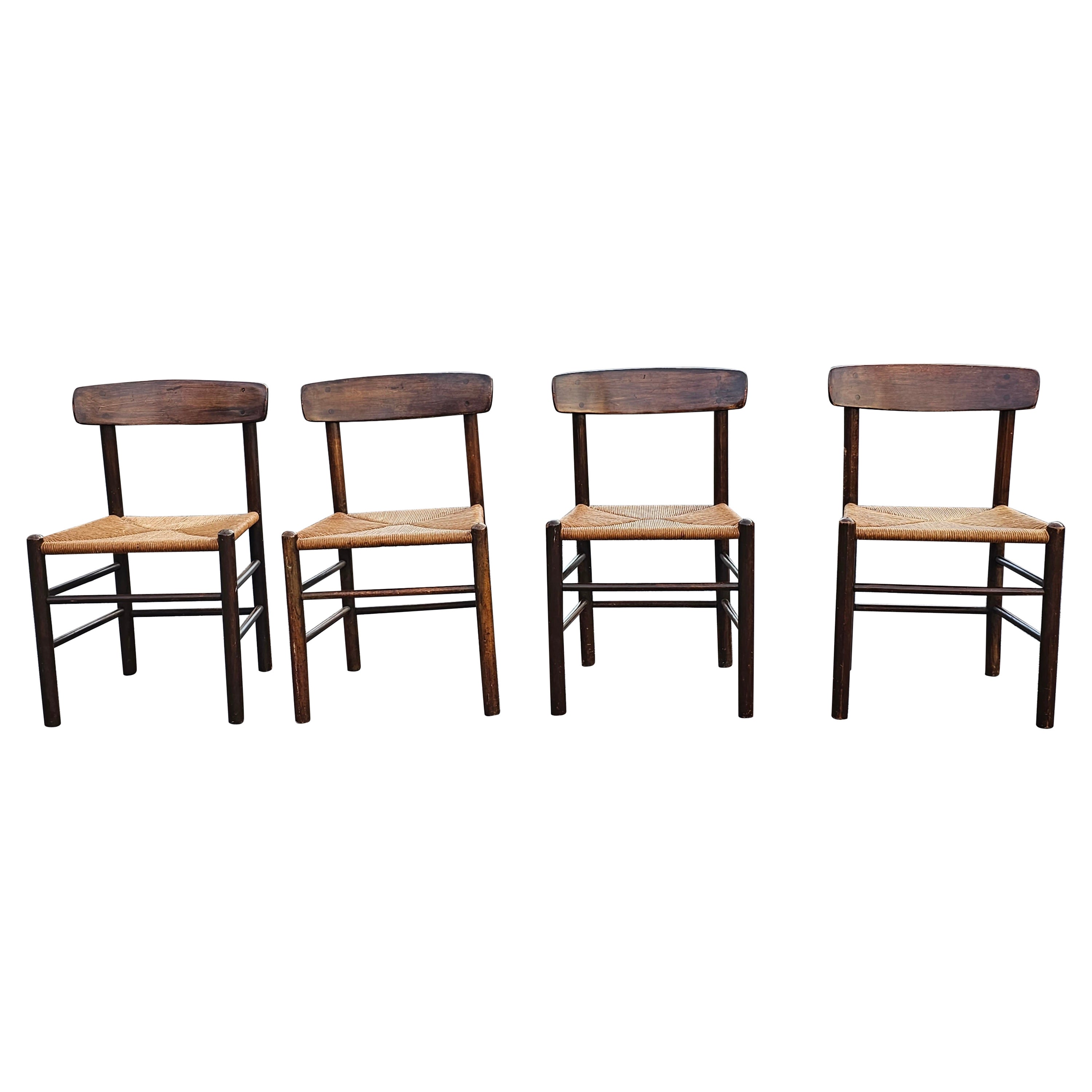 Set of Four Borge Mogenson J39 Rush Seat Side Chairs For Sale